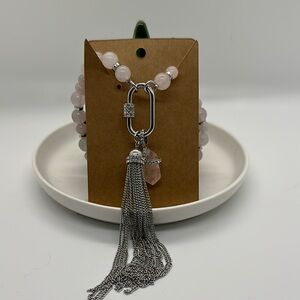 Pink Beaded Pendant with Silver Tassel No Bag No Tag never worn